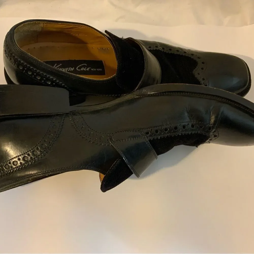 Kenneth Cole Size 9 M Black  Leather Slip On Wingtip Loafer Dress Mens Shoes